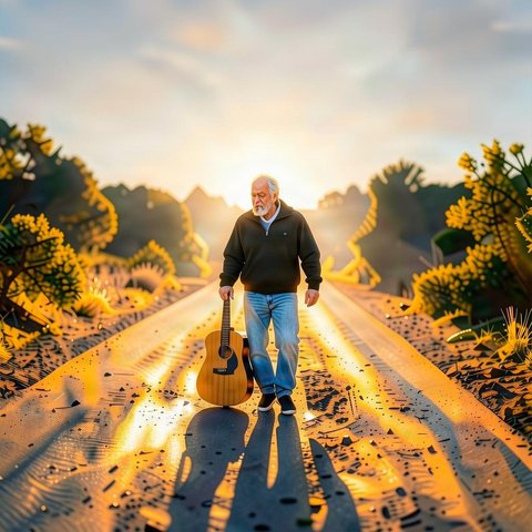 Cover art for Sing It From The Heart, Sing It From The Soul: a man with an acoustic guitar walking a sunlit road